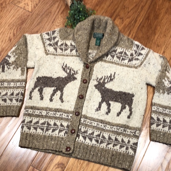 Vintage Ralph Lauren Hand Knit w/ Leather Buttons - Picture 2 of 16